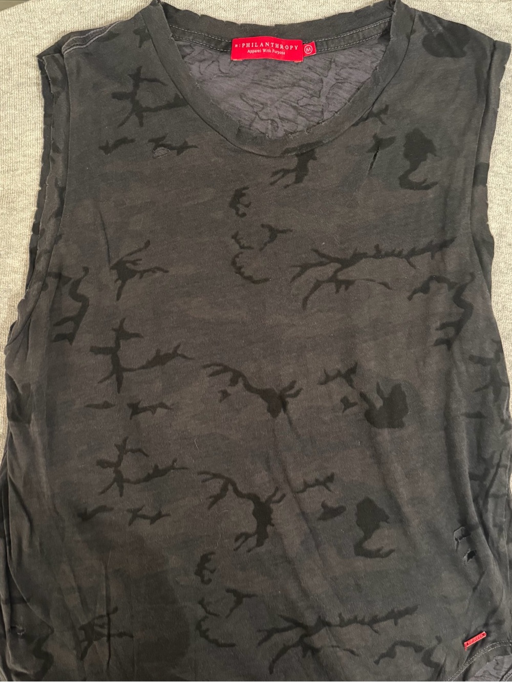 n:PHILANTHROPY Black Crewneck Tank with Subtle Camo Texture